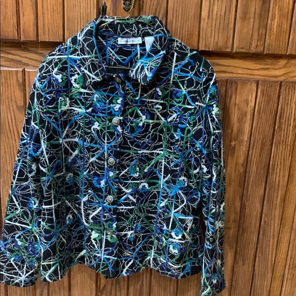 Women XL New Direction Jacket 
Multicolor green and blue and white with black